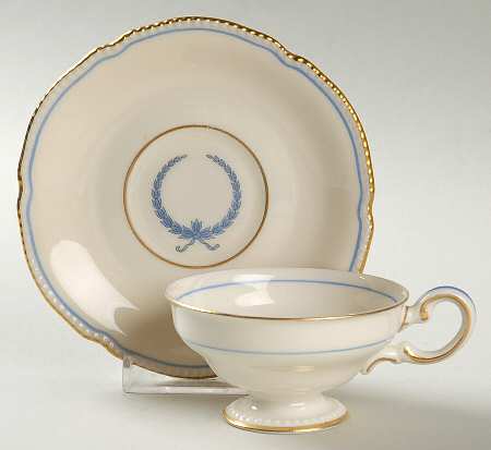 Empire (Blue Wreath, Gold Trim) Footed Demitasse Cup & Saucer Set
