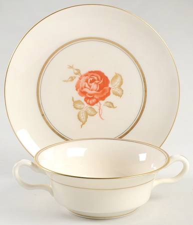 June Footed Cream Soup Bowl & Saucer Set