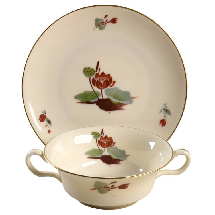 Lotus Flat Cream Soup Bowl & Saucer Set by Castleton (USA)