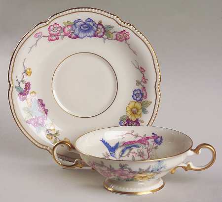 Phoenix Footed Cream Soup Bowl & Saucer Set