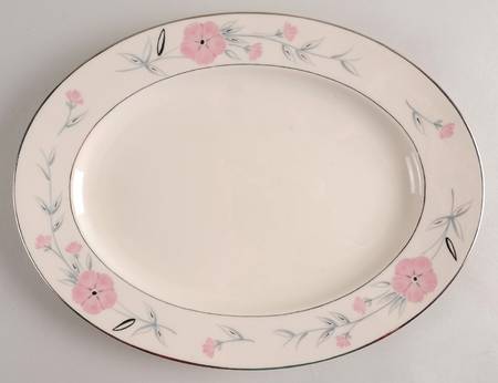 Priscilla (Platinum Trim) 13" Oval Serving Platter by Castleton (USA)