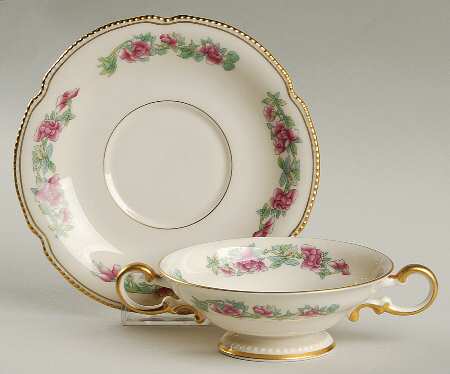 Tree of India Footed Cream Soup Bowl & Saucer Set