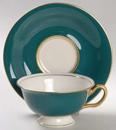Windermere Green Footed Cup & Saucer Set by Castleton (USA)