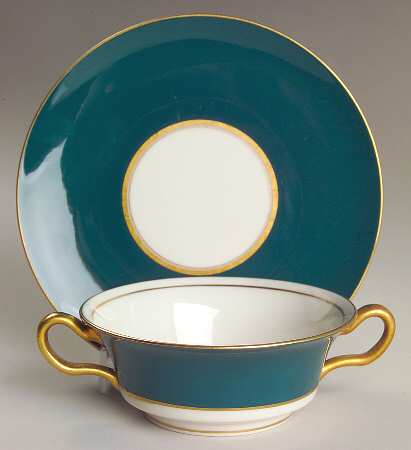 Windermere Green Footed Cream Soup Bowl & Saucer Set