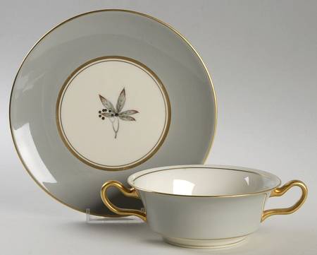 Woodmere Flat Cream Soup Bowl & Saucer Set by Castleton (USA)