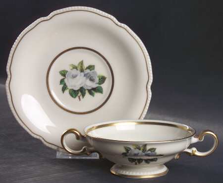 York Rose Footed Cream Soup Bowl & Saucer Set