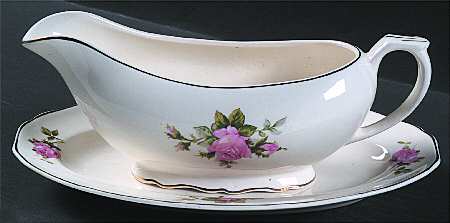 Moss Rose (Solid Gold Trim) Gravy Boat & Underplate/Relish