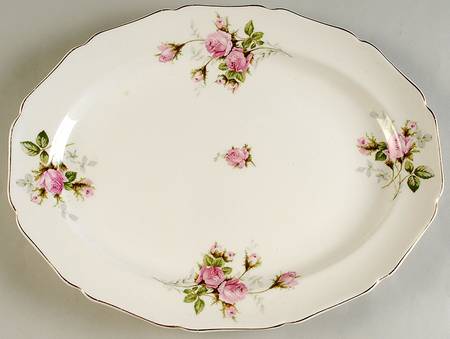 Moss Rose (Solid Gold Trim) 13" Oval Serving Platter