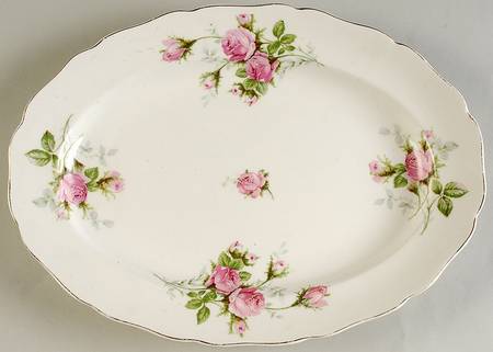 Moss Rose (Solid Gold Trim) 11" Oval Serving Platter