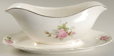 Moss Rose (Solid Gold Trim) Gravy Boat with Attached Underplate