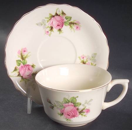 Moss Rose (Solid Gold Trim) Flat Cup & Saucer Set