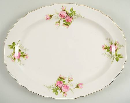 Moss Rose (Solid Gold Trim) 13" Oval Serving Platter