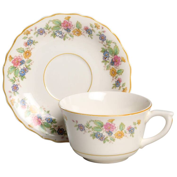 Patricia (Mustard Trim) Flat Cup & Saucer Set