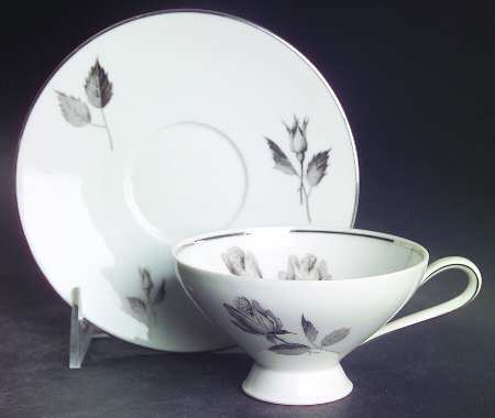 Silhouette Rose Footed Cup & Saucer Set