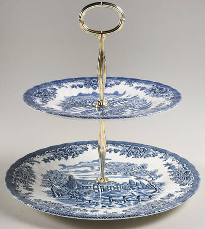 The Brook Blue (Made in England) 6 5/8"-10"  2 Tiered Serving Tray (Dp, Sp) HC