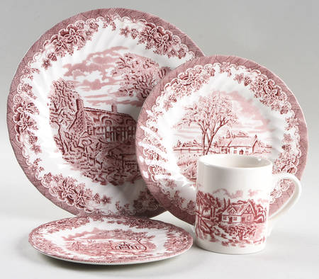 The Brook Pink (Made in England) 4 Piece Place Setting