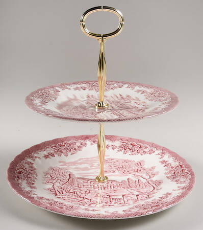 The Brook Pink (Made in England) 6 5/8"-10"  2 Tiered Serving Tray (Dp, Sp) HC