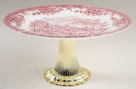 The Brook Pink (Made in England) Cake Stand with 4"-5" Metal Pedestal  Hc