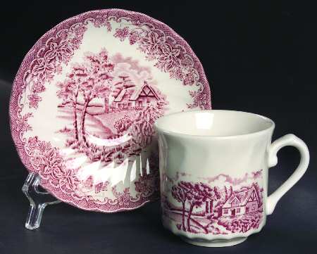 The Brook Pink (Made in England) Flat Cup & Saucer Set