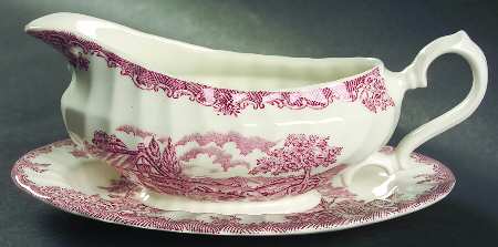 The Brook Pink (Made in England) Gravy Boat & Underplate/Relish