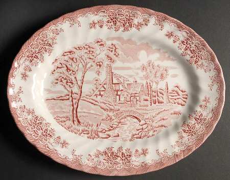 The Brook Pink (Made in England) 12" Oval Serving Platter