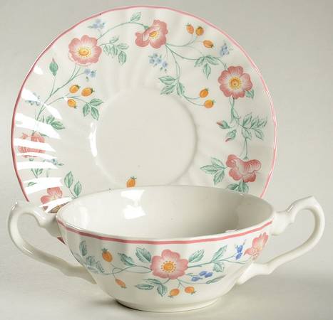 Briar Rose Flat Cream Soup Bowl & Saucer Set