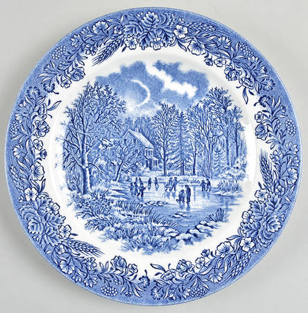 Currier & Ives Blue Salad Plate