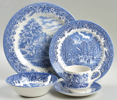 Currier & Ives Blue 5 Piece Place Setting