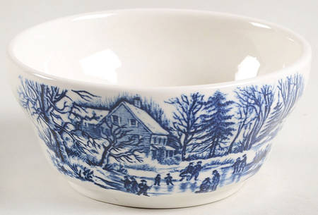 Currier & Ives Blue Sugar Bowl No Lid