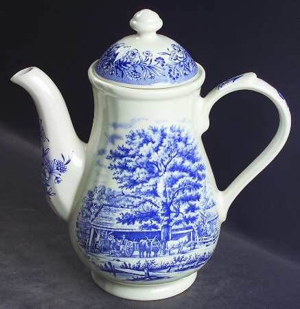 Currier & Ives Blue Coffee Pot & Lid