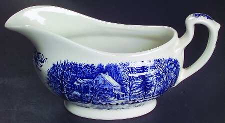 Currier & Ives Blue Gravy Boat
