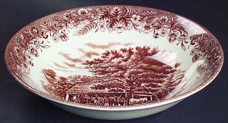 Currier and Ives Brown 8" Round Vegetable Bowl