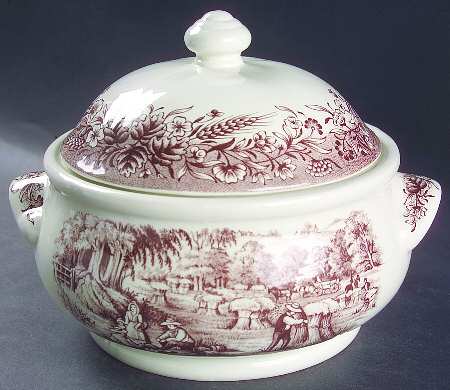 Currier and Ives Brown Round Covered Vegetable