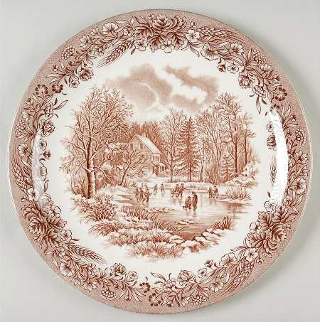 Currier and Ives Brown 12" Chop Plate (Round Platter)