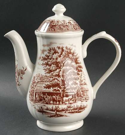Currier and Ives Brown Coffee Pot & Lid