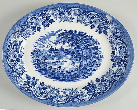 English Scene Blue 12" Oval Serving Platter