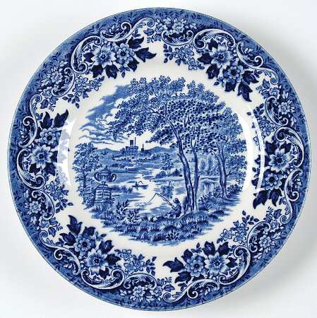 English Scene Blue Bread & Butter Plate