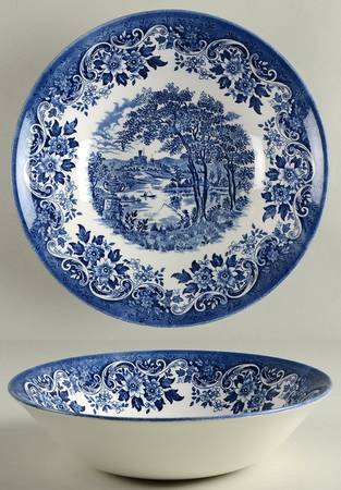English Scene Blue 9" Round Vegetable Bowl