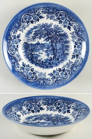English Scene Blue 9" Individual Pasta Bowl