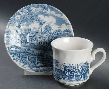 Royal Mail Blue (Made in England) Large Flat Cup & Saucer Set