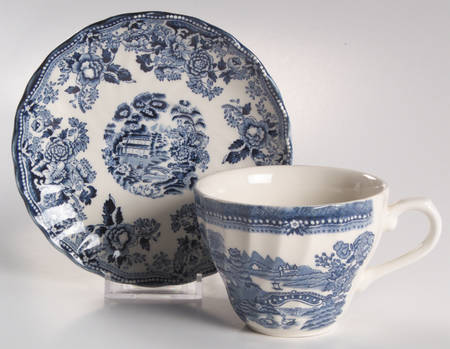 Tonquin Blue Flat Cream Soup Bowl & Saucer Set