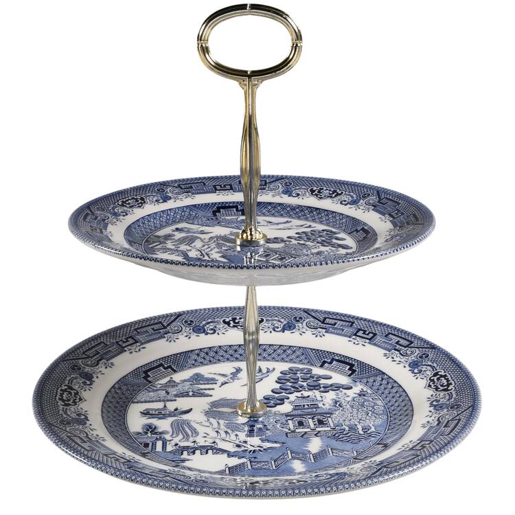 Willow Blue (Georgian Shape) 6 5/8"-10"  2 Tiered Serving Tray (Dp, Sp) HC