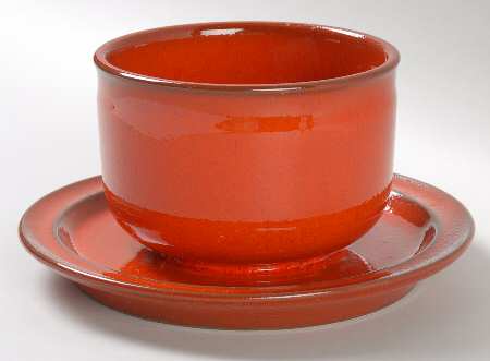 Sunset Orange Round Gravy Boat/Attached Underplate