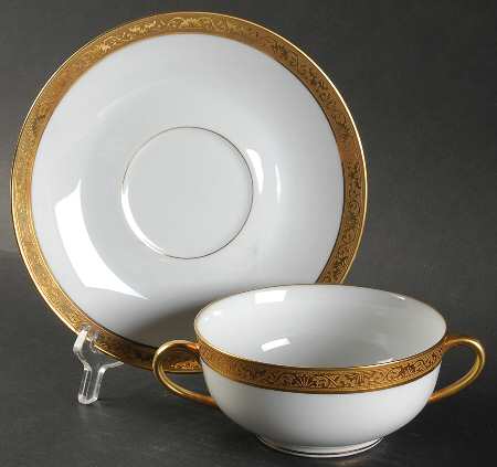 Ambassador Gold Footed Cream Soup Bowl & Saucer Set