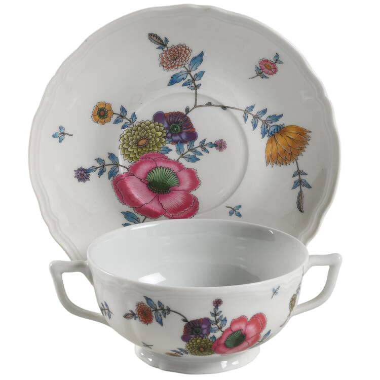 Anemones Footed Cream Soup Bowl & Saucer Set