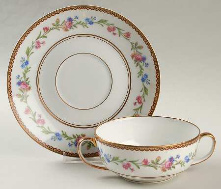Country Flowers Flat Cream Soup Bowl & Saucer Set