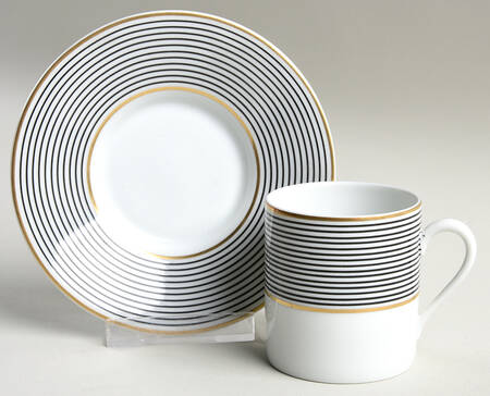 Crinoline Black Flat Demitasse Cup & Saucer Set by Ceralene