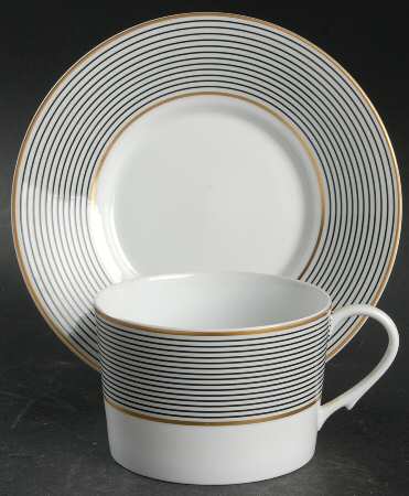 Crinoline Black Flat Cup & Saucer Set by Ceralene
