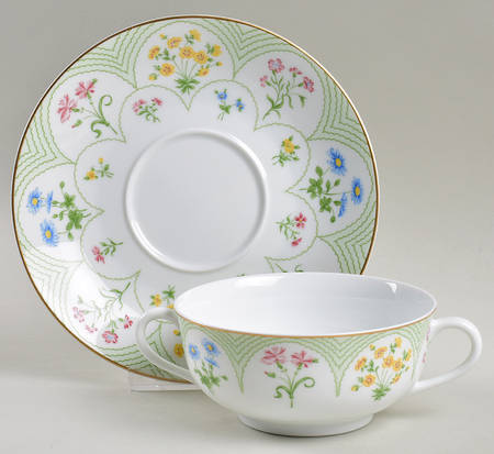 Fleurs D' Ete Flat Cream Soup Bowl & Saucer Set