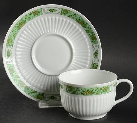 Fleur De Jade Green Flat Cup & Saucer Set